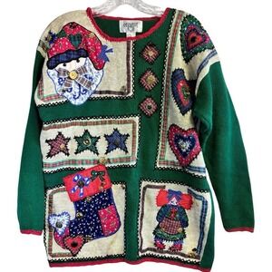 Vintage‎ Cervelle Women's Patchwork Christmas Holiday Knit Crewneck Sweater M